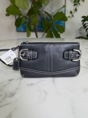 NWT Coach Vintage Y2K Soho Leather Soft Duffle Wristlet w/ Buckles Black Silver